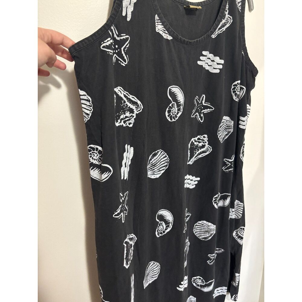INGEAR Seashell Print Dress L Black White Sleeveless Coastal Beachy Goth Resort - Picture 5 of 9